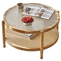 KOIZUMI 円形ガラステーブル メッシュ下棚付き籐　サイドテーブル　リビング リビングテーブル ガラステーブル センターテーブル おしゃれ